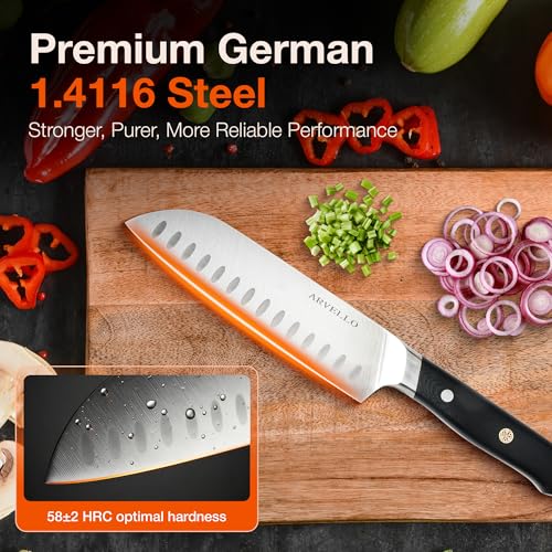 ARVELLO Santoku Knife - 7-Inch Japanese-Style All Purpose Knife for Home Cooks & Professional Chefs - German High Carbon Stainless Steel Blade, Full Tang, G10 Handle, Ultra-Sharp Edge