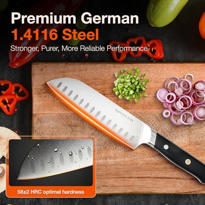 ARVELLO Santoku Knife - 7-Inch Japanese-Style All Purpose Knife for Home Cooks & Professional Chefs - German High Carbon Stainless Steel Blade, Full Tang, G10 Handle, Ultra-Sharp Edge