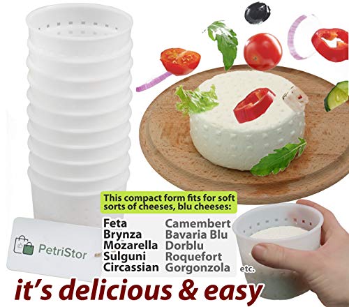 PetriStor 10pcs Small Cheese Mold for Cheese Making 1/3 qt - Soft Cheese Molds - Homemade Cheese Making Supplies - Cream Cheese Form Mold - Moldes Para Queso Fresco Casero - Feta Cheese Making