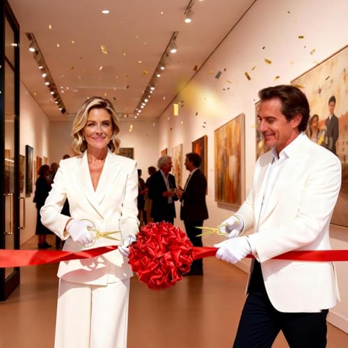 Grand Opening Ribbon-Cutting Ceremony Kit – Includes Gold Scissors, Flower Ball, Red Ribbon & White Gloves,Suitable for all ribbon-cutting and inauguration ceremonies (Glossy Finish Handle) - style: Glossy Finish Handle