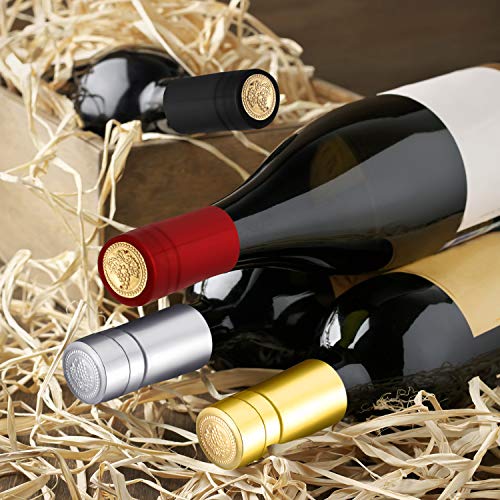 Blulu 200 Pcs Wine Sealer for Bottles PVC Heat Shrink Capsules Bottle Caps for Wine Making Cellars and Home Use (Black,Red,Gold,Silver) - color: Black, Red, Gold, Silver