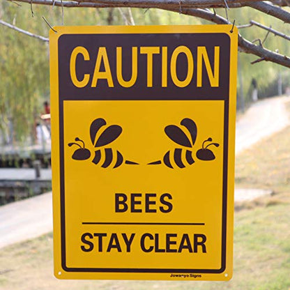 Caution Bees Stay Clear Sign,14 x 10 inches,Reflective Aluminum,Easy to Mount,UV Protected,Weather Resistant,Waterproof,Durable Ink,Outdoor or Indoor Use,2 Pack