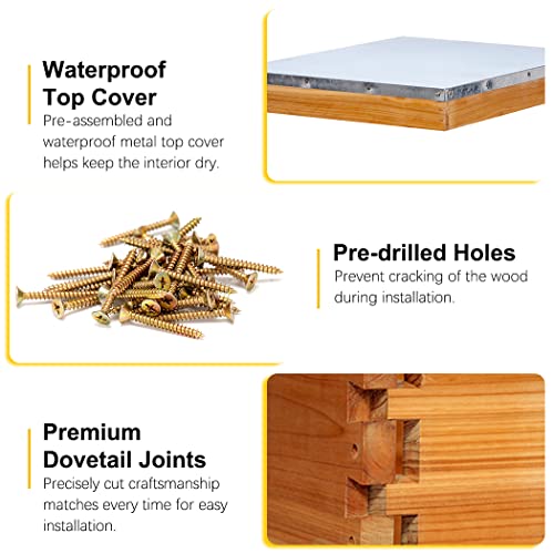 MayBee 8-Frame Langstroth Beehive Dipped in 100% Beeswax, Bee Hive for Beginner, Honey Bee Hives Includes 2 Deep Bee Boxes, 1 Bee Hive Super with Beehive Frames and Foundation (3 Layer)