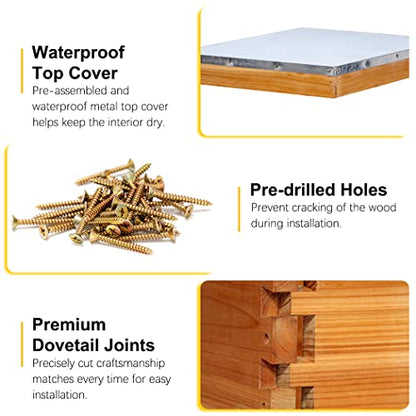 Beehive 10 Frame Bee Hives and Supplies Starter Kit, Bee Hive for Beginner, Honey Bee Hives Includes 1 Deep Brood Hive Box, 1 Bee Hive Super Box with Beehive Frames and Foundations
