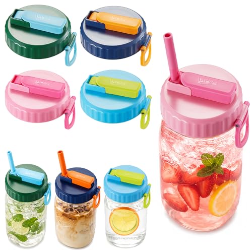 ORIGINAL CREATOR - DIPESI 4 Pack Wide Mouth Mason Jar Drinking Lids, Leak-Proof Covers for Drinking or Storage, Mason Jar Lids with Straw Fits Mason Jars