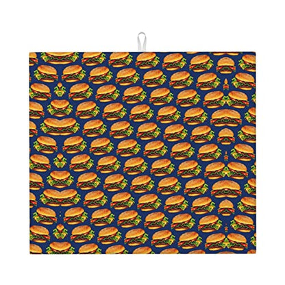 Dish Drying Mat Cheeseburger Hamburger Kitchen Counter Pad Absorbent Non-Slip Mat 18 X16inch