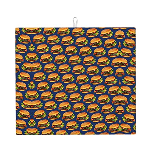 Dish Drying Mat Cheeseburger Hamburger Kitchen Counter Pad Absorbent Non-Slip Mat 18 X16inch