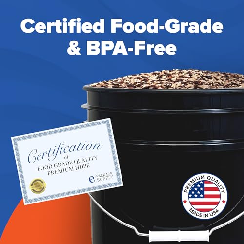 ePackageSupply 5 Gallon Bucket - Food Grade Bucket, Metal Handle Grip, BPA-Free, Heavy-Duty 90 Mil HDPE Plastic Pail, Stackable Utility Container, Made in USA, Lid Not Included, Black, 120 Packs - color: Black, size: 120 Packs