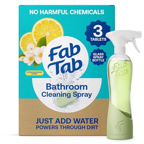 Fab Tab Bathroom Cleaner Starter Kit - Natural Cleaning Products - Household Cleaners - All-Purpose Cleaner Tablets - Plant-Based - Plastic-Free | Citrus Scent | No Harsh Chemicals