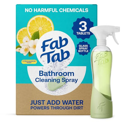 Fab Tab Bathroom Cleaner Starter Kit - Natural Cleaning Products - Household Cleaners - All-Purpose Cleaner Tablets - Plant-Based - Plastic-Free | Citrus Scent | No Harsh Chemicals