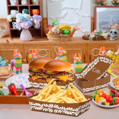 No Folding Required 50 Pack 2Lb Cielito Lindo Party Decoration Mexican Snack Trays Platos De Barro Mexicanos Terracotta Clay Pottery Disposable Trays Nacho Popcorn Food Container for Mexican Party