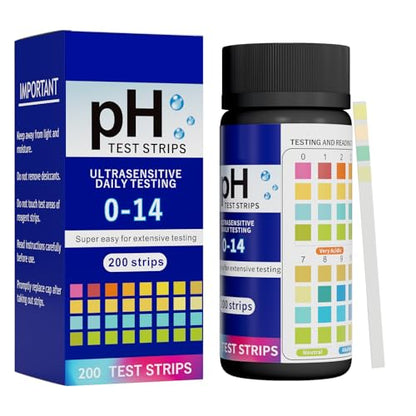 200pcs PH Test Strips 0-14,Universal Litmus Paper pH Test Strips for Liquid Testing,Drinking Water,Pools,Aquariums and Soap Making,Get Highly Accurate Results in Seconds
