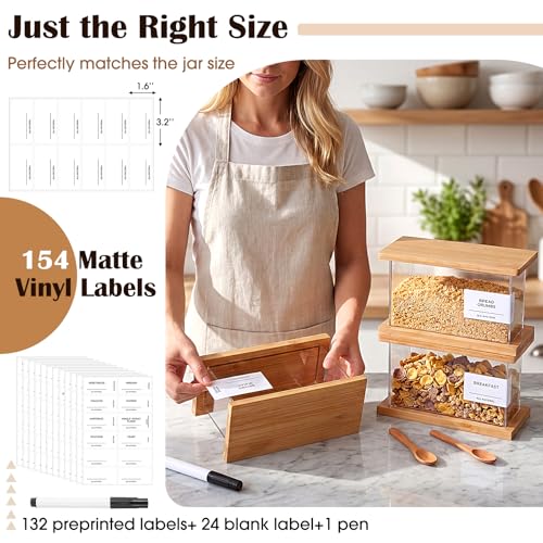 6 Pack Square Acrylic Pantry Storage Containers with Lid Cereal Containers Storage with 144 Pantry Labels, 100oz Small Spice Jars with Airtight Bamboo Lids and Spoon for Sugar, Cereal, Spice - size: 71oz