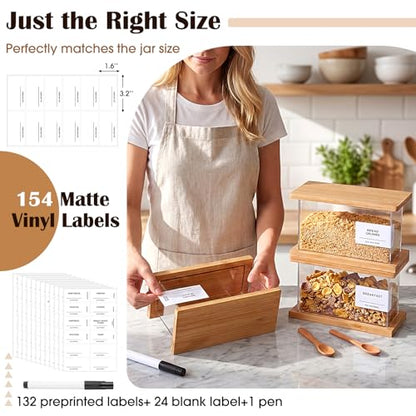 6 Pack Square Acrylic Pantry Storage Containers with Lid Cereal Containers Storage with 144 Pantry Labels, 100oz Small Spice Jars with Airtight Bamboo Lids and Spoon for Sugar, Cereal, Spice - size: 71oz