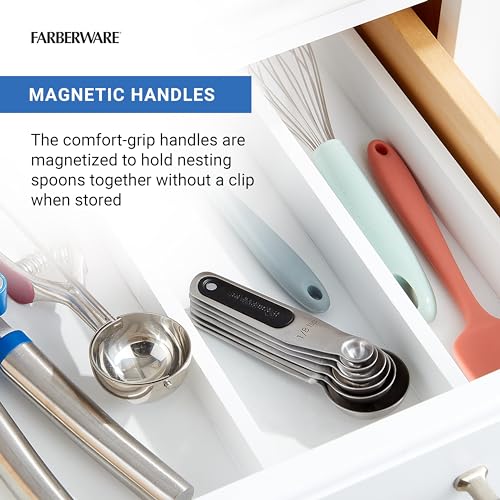 Farberware Professional Stainless SteelMeasuring Spoons Precision and Ease in Every Scoop, Features Magnetic Handles for Easy Storage, Dishwasher Safe - size: Set of 5, Spoons
