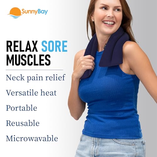 SunnyBay Microwavable Heating Pads, Microwavable Moist Heated Neck and Shoulder Wrap, Versatile Weighted Beanbag Cold Pack or Warm Compress, 2.2 lbs, 26x4 Inches, Navy Blue, Pack of 2 - color: 4x26 - Navy Blue Pack of 2