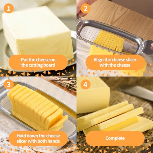 Butter & Cheese Slice Cutter Stainless Steel Multipurpose Butter and Cheese Cutter Slicer with Ergonomic handle Portable Grip for block cheese, Fruit Baking