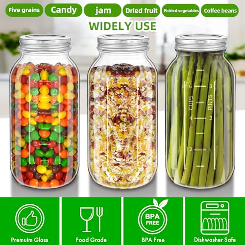 1Pc 64 OZ with scale Large Wide Mouth Mason Jars with Lids, Heavy Duty Glass Airtight Storage Canning Jar and Band Half Gallon / 2 Quart (1)