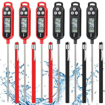 Copkim 6 Pcs Meat Food Thermometer Food with Probe Water Liquid Instant Read Digital Thermometer Kitchen Cooking Supplies for Cooking BBQ Milk Yogurt (Red,Black) - color: Red, Black