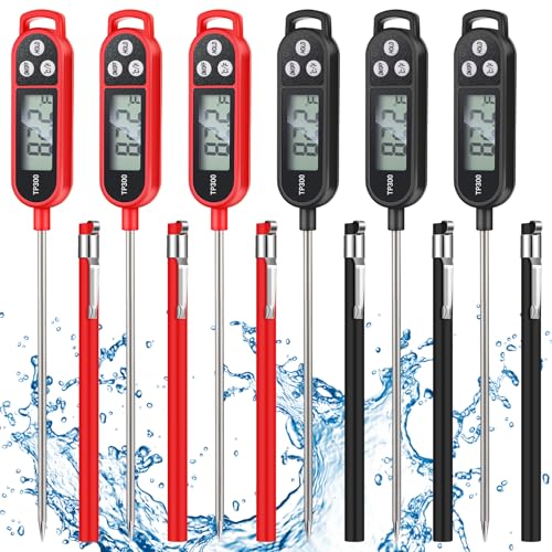 Copkim 6 Pcs Meat Food Thermometer Food with Probe Water Liquid Instant Read Digital Thermometer Kitchen Cooking Supplies for Cooking BBQ Milk Yogurt (Red,Black) - color: Red, Black