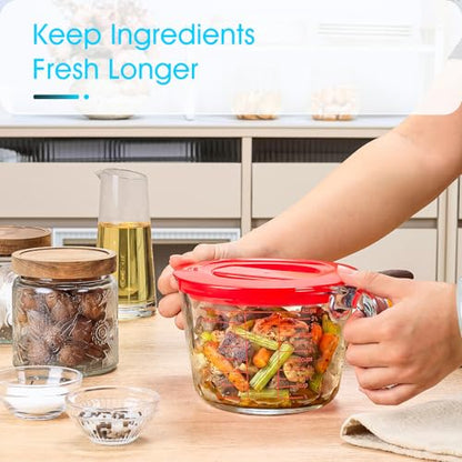 4-Cup High Borosilicate Glass Measuring Cup with Lid for Kitchen | Glass Measuring Beaker with Handle, Measuring Cups with Lid for Liquids, Ideal for Baking, Cooking, Mixing, and Heating - size: 4-Cup