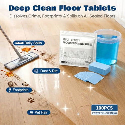 100PCS Multi Effect Floor Cleaner Sheets & Tablets, 2026 Upgraded Multiple Effect The Floor Clean Tablets for Mopping, Dissolvable Deep Cleaning Floor Sheet for Hardwood Laminate Tile Vinyl, Lavender