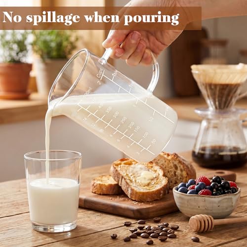 2 Pack Glass Measuring Cup, 500ML 2 CUP High Borosilicate Liquid Measuring Cup with 3 Scales (OZ, Cup, ML/CC), Glass Beaker with Handle and V-Shaped Spout for Kitchen Restaurant, Easy to Read