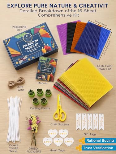 LumaCraft Beeswax Sheets for Candle Making Kit – 16PCS 100% Pure Natural Beeswax Candle Sheets for Rolling Candles – DIY Handmade Candle Making Kit for Family Holiday Party Gift Craft Decor