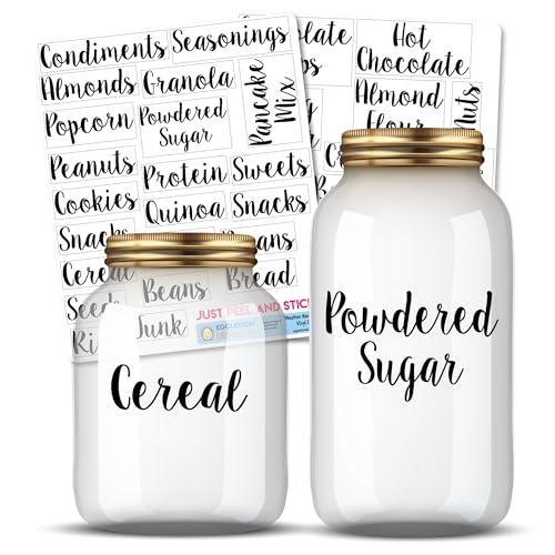Kitchen Pantry Organization Label Decal Stickers for Jars, Containers, and Canisters Flour, Coffee, Sugar, Tea 40 Pack