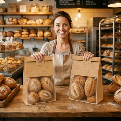 Extra Large Bread Bags for Homemade, 50 Count, 50% Thicker Sourdough Paper With Ties, 15.7 * 10.2 * 5.1 in, Tin Tie Tab Lock Bakery Bags With Window and Sealing Stickers for Storage Packaging Gifting - color: No print