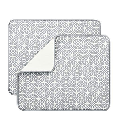 SUBEKYU Dish Drying Mats for Kitchen Counter, Microfiber Absorbent Dish Drainer/Rack Pads for Sink, 19.5*15.8 inch, Set of 2, Grey, leaf - color: Leaf Gray 2P 19.5*15.8
