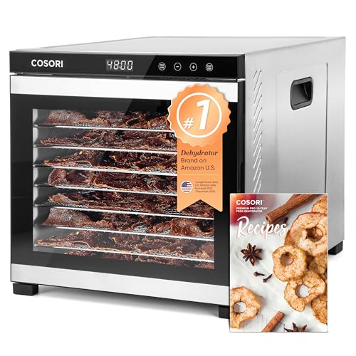 COSORI Food Dehydrator for Jerky, 10 Trays, 16.2ft² Drying Space, 165°F Temperature Control, 48H Timer, 1000W Dehydrator Machine, Stainless Steel, for Herbs, Fruit, Meat, and Yogurt, Silver - color: Silver, size: 10 Trays(16.2ft² Drying Space)