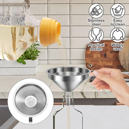 14 Pack Stainless Steel Funnels with 6 Fine Mesh Strainers, 4 Sizes 2.2-5.9 Inches Food Grade 304 Metal Kitchen Funnel Set for Filling Bottles, Oil, Jam, Juice, Wine, Milk, Powder, Canning - color: Silver 14pcs