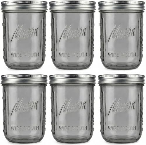 WELLIFE 6 Pack 16 oz Smoky Black Mason Jars with Lids – Wide Mouth Thick Glass Jars, Rust-Proof Airtight Lids with Silicone Seal, Stylish Storage Jars for Canning, Crafts & Home Organization - color: Black Mason Jar 16oz-6Pcs