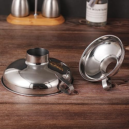 IoF 3Pcs Stainless Steel Wide Mouth Canning Funnel Set with Fine Oil Strainer, Metal Funnels for Filling Bottles Kitchen Use Large Food Grade Funnel for Mason Jar with Milk Filter Mead Kit