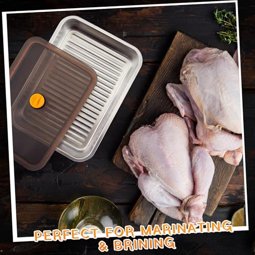 Reallnaive 2 Pcs Stainless Steel Marinade Containers with Lid, 3.3 Qt 9.6 Qt Metal Meat Brining Containers, Brining Prepstorage Box Dishwasher Safe Bpa Free for BBQ Tailgates Storage - size: 3.3 , 9.6 Qt