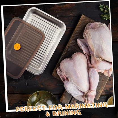 Reallnaive 2 Pcs Stainless Steel Marinade Containers with Lid, 3.3 Qt 9.6 Qt Metal Meat Brining Containers, Brining Prepstorage Box Dishwasher Safe Bpa Free for BBQ Tailgates Storage - size: 3.3 , 9.6 Qt