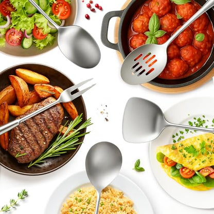 Newness 10 Pcs Cooking Utensils Set,18/8 304 Stainless Steel Kitchen Utensils Set, Metal Kitchen Accessories, Include Soup Ladle, Slotted Skimmer Spoon, Spaghetti Spoon, Spatula, Tongs,Dishwasher Safe - size: 10 PCS Cooking Utensils Set
