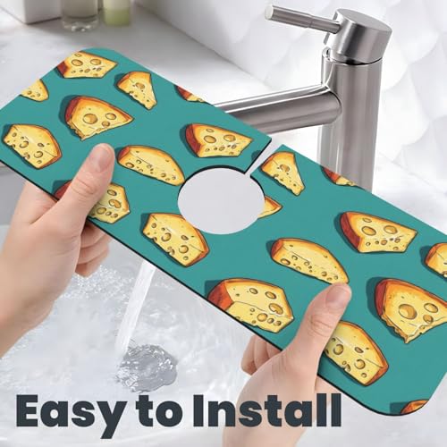 Cartoon Cheese Print Faucet Mat for Kitchen Sink, Faucets Mat Splash Guard Absorbent Fast Drying, Kitchen Sink Mats for Around Faucet Draining