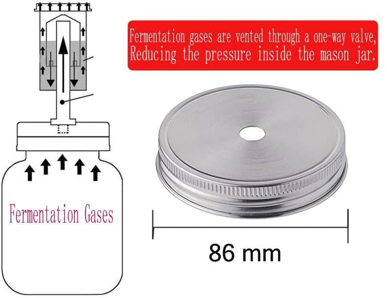 4 Set Fermentation Lids Kit for Wide Mouth Jars, 4 Stainless Steel Fermenting Lids with 4 Airlocks(Jars Not Included) (No Glass Weight)