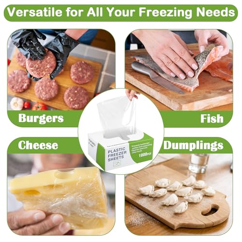2000 Count 6" x 10.75" Plastic Freezer Sheets Freezer Wrap for Meat Food Non-Stick Non-Porous Polyethylene Wrap for Freezing Meat Fish Cheese Storage Separating BBQ Hamburger Patty