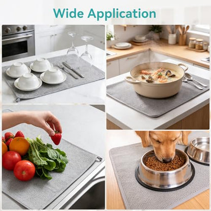 Ninsula Dish Drying Mat, 18 x 24 In Absorbent Microfiber Drying Matt Kitchen Counter, Extra Large Foldable Drying Mat for Countertops, Sinks and Draining Racks (Gray)