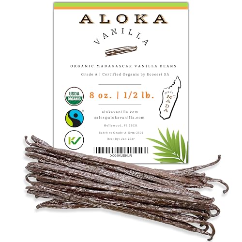 8oz (1/2 Pound) Count Organic Madagascar Vanilla Beans – Grade A Bourbon Pods | Gourmet Whole Vanilla Beans for Baking, Cooking, Extract Making | Rich Aroma, Premium Flavor, Non-GMO, Vegan - size: 8 Ounces (Pack of 1)