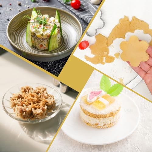 4 Pack Food Molds Set, 3.15-Inch Cake Ring Mold, Stainless Steel Cooking Rings with Pastry Brush for Food Presentation - size: 3.15In-2 Round+2 Flower-Shaped