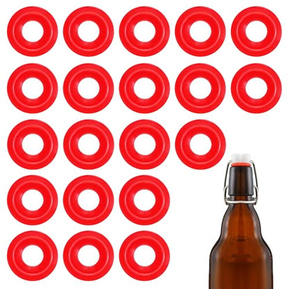 20PCs Dopamine color Silicone Gaskets Washers Seals for Cap Swing Flip Top for Home Brew Beer Soda Bottle Sealing(half cover) (Red) - color: Red