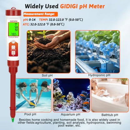 pH Meter for Food Fermentation, Digital pH Temp. Tester for Sourdough Bread Acidity Tester 5.5in pH Probe pH Tester for Cheese Hot Sauce Kombucha Wine Meat Saliva Cosmetic, 1 Replaceable Probe
