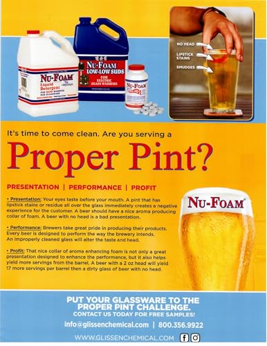 Nu-Foam Glass Washing Powder - Detergent for Bar Glassware – Original Streak-Free Solution - Hand Washing Bar, Tavern, Brewery Supplies - Concentrated 2 Lb Jar - style: 32 Ounce (Pack of 1)