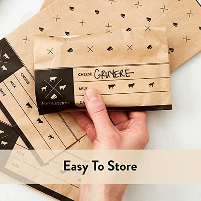 Formaticum - 75-Pack Cheese Storage Bags - 6.25 x 11 Professional Grade Cheese Wax Paper Bags to Keep Food Fresh - Porous Brown Paper Bags From France