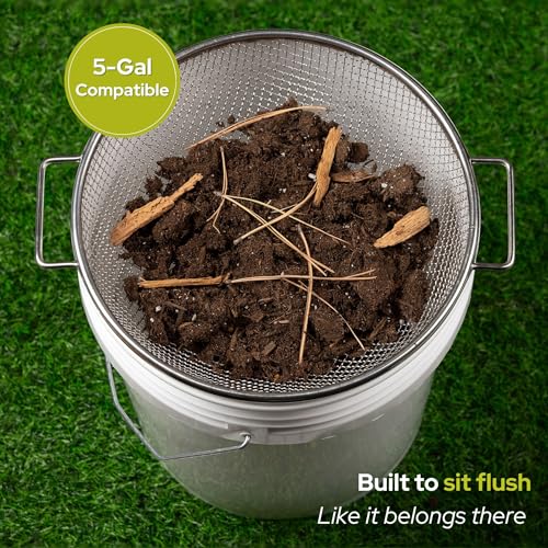 Round Soil Sifter for 5-Gallon Bucket (1/4-inch Mesh), Stainless Steel Garden Sieve with Handles - size: 1/4 inch