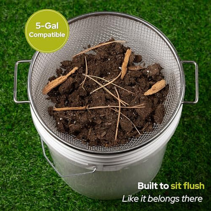 Round Soil Sifter for 5-Gallon Bucket (1/4-inch Mesh), Stainless Steel Garden Sieve with Handles - size: 1/4 inch